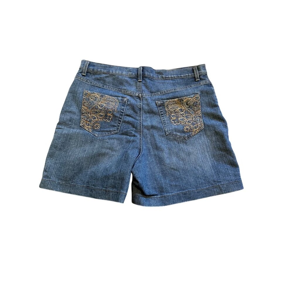 Gloria Vanderbilt Amanda Womens Denim Shorts 14 Blue With Gold Embroidered Back - Picture 4 of 9